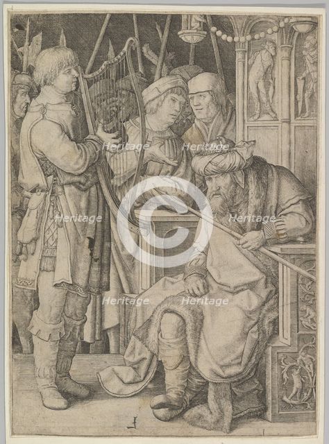 David Playing the Harp Before Saul, ca. 1508. Creator: Lucas van Leyden.