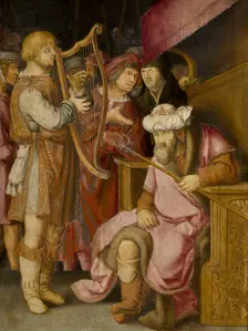 David Playing his Harp for Saul. Creator: Leyden, Lucas, van (1489/94-1533)