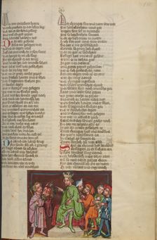 David with the Head of Goliath before Saul; Weltchronik, about 1400-1410. Creator: Unknown