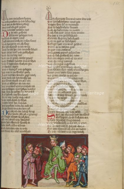 David with the Head of Goliath before Saul; Weltchronik, about 1400-1410. Creator: Unknown.