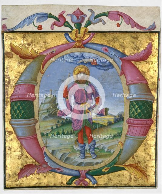 David with His Foot in a Noose in an Initial O, ca. 1500. Creator: Domenico Morone.