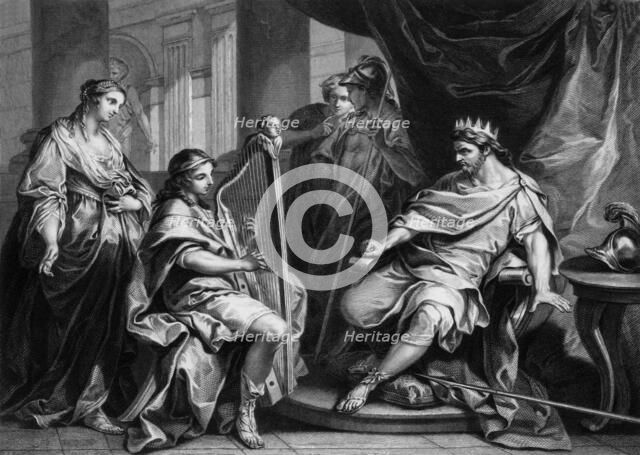 'David took a harp and played with his hand', mid 19th century. Creator: William Holl.