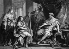 David took a harp and played with his hand mid 19th century. Creator: William Holl