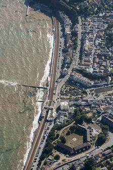 Dawlish Railway Station and the railway line running along the edge of the sea, Devon, 2016. Creator: Damian Grady