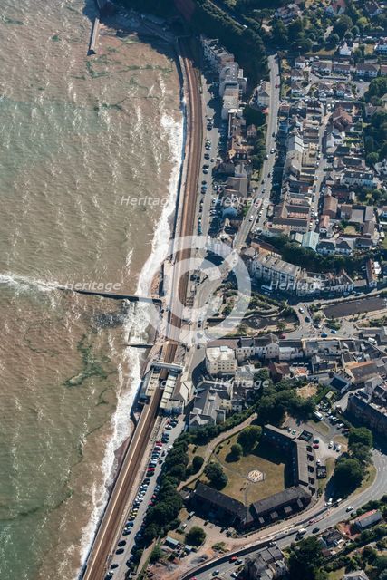 Dawlish Railway Station and the railway line running along the edge of the sea, Devon, 2016. Creator: Damian Grady.