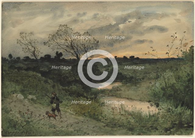 Dawn--Hunter with Dog, 1882. Creator: Henri Joseph Harpignies (French, 1819-1916).