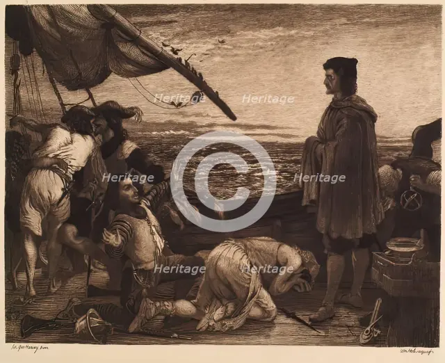 Dawn Revealing the New World to Columbus, (c1852), c1900s. Creator: William Brassey Hole.