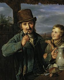 Day laborer with his son, 1823. Creator: Ferdinand Georg Waldmuller
