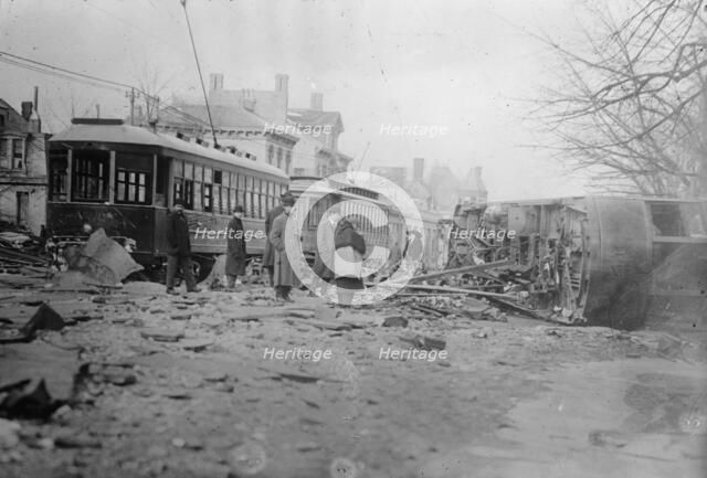 Dayton - Streetcar capsized by flood, 1913. Creator: Bain News Service.
