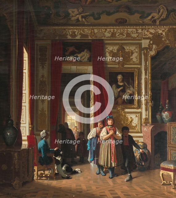 Dachau farmers in the Schleißheim New Palace, 1862. Creator: Zimmermann, Reinhard Sebastian (1815-1893).