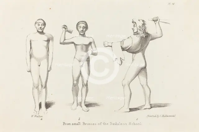Daedalian Figures from Bronzes, published 1829. Creator: W Walton.