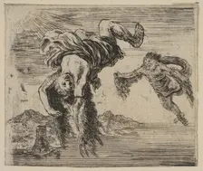 Daedalus and Icarus, from Game of Mythology (Jeu de la Mythologie), 1644. Creator: Stefano della Bella