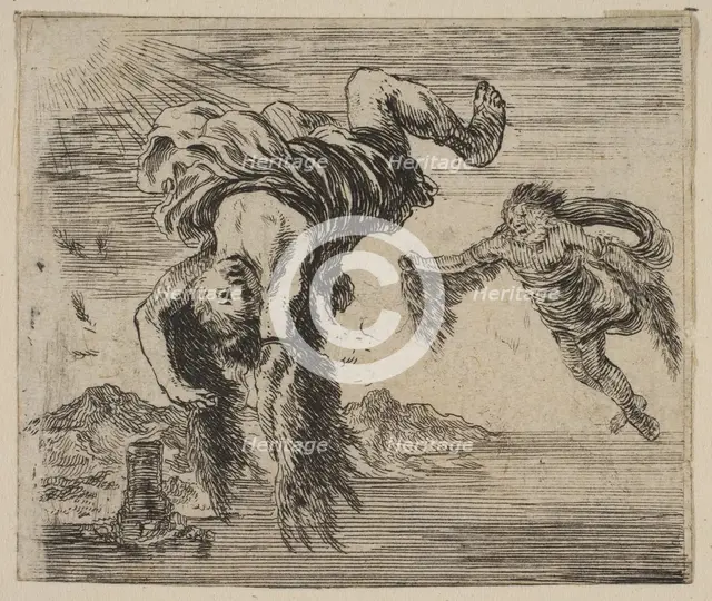 Daedalus and Icarus, from 'Game of Mythology' (Jeu de la Mythologie), 1644. Creator: Stefano della Bella.