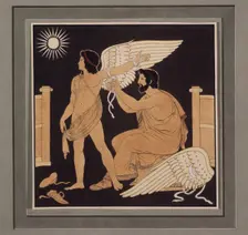Daedalus placing a wing on Icarus, c1832. Creator: Philipp Veit