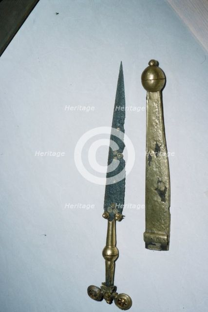 Dagger of Iron Gold and Bronze from a Celtic Burial at Hallstatt, Austria. Celtic Iron Age.  Artist: Unknown.