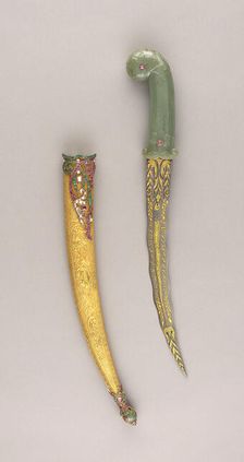 Dagger (Khanjar) with Scabbard, Dahestan, 18th/19th cent. Blade, Iranian, dated 1128 Hejira... Creator: Unknown