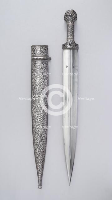Dagger (Kindjal) with Sheath, Caucasian, possibly northern Dagestan, ca. 1840-50. Creator: Unknown.