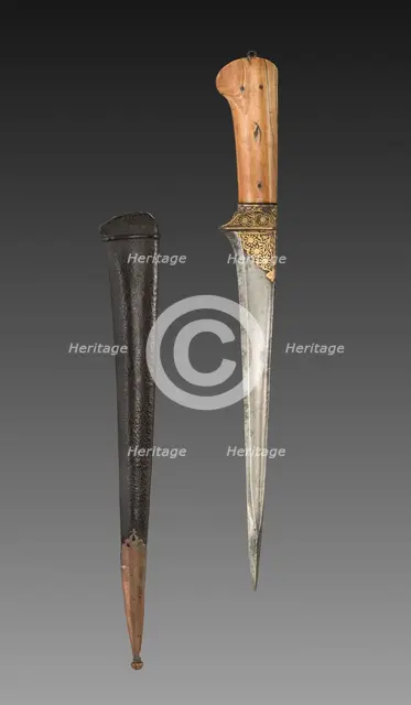 Dagger with Brown Leather Case, 1700s-1800s. Creator: Unknown.