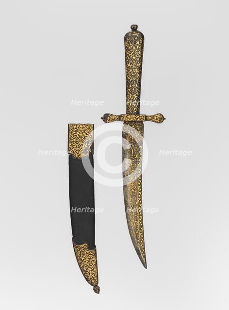 Dagger with Sheath, blade, Turkish; hilt and scabbard, European...blade, mid-16th century. Creator: Unknown.