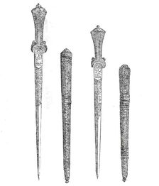 Daggers worn by Colonel Blood and Parrot at the time of their stealing the Regalia..., 1860. Creator: Unknown