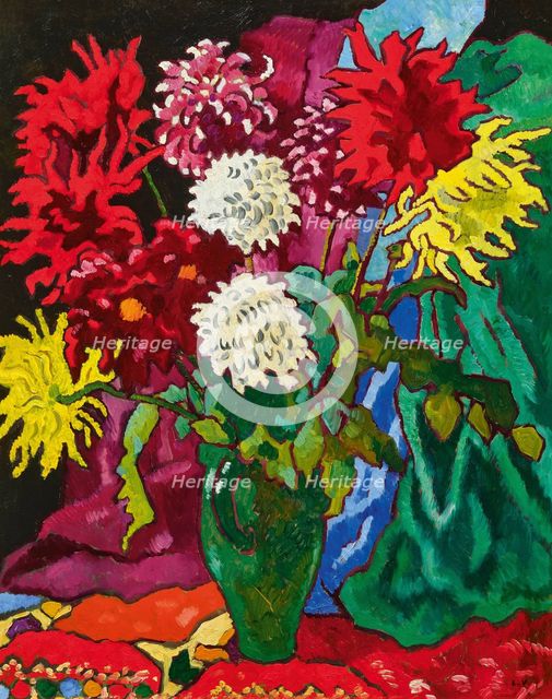 Dahlias, cruche verte, 1942. Creator: Valtat, Louis (1869-1952).