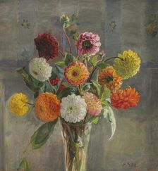 Dahlias in a glass, 1898. Creator: Anna Syberg