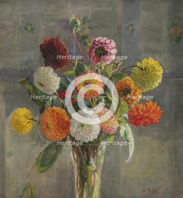 Dahlias in a glass, 1898. Creator: Anna Syberg.