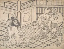Daikoku and Shoki Playing Chess, ca. 1730., ca. 1730. Creator: Okumura Toshinobu
