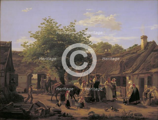 Daily life on a Zealand farm, noon, 1852. Creator: Peter Julius Larsen.