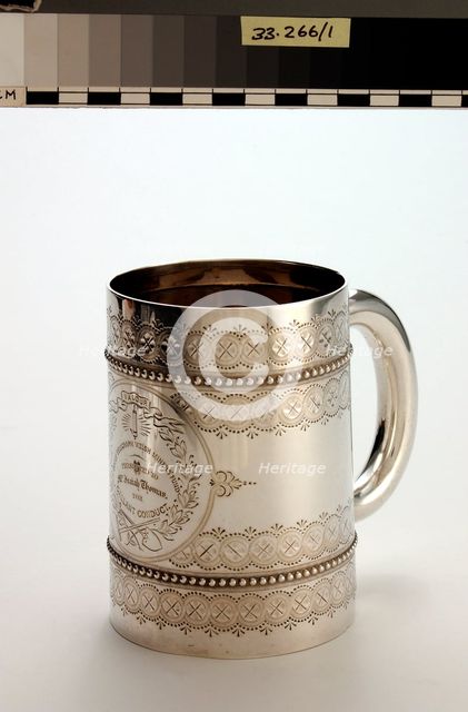 Daily Telegraph Welsh Miners' Fund, silver tankard, 1877. Creator: Unknown.