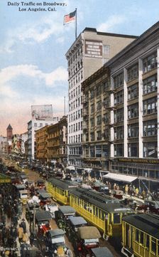Daily traffic on Broadway, Los Angeles, California, USA, 1915