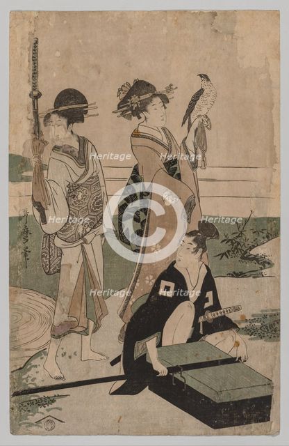Daimio and his Retinue Crossing a Stream in Plain Near Fuji, 1753-1806. Creator: Kitagawa Utamaro (Japanese, 1753?-1806).