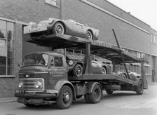 Daimler Dart SP250s on car transporter for delivery 1960. Creator: Unknown