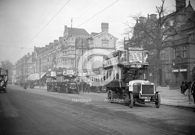 Daimler MET and AEC B-type buses, Cricklewood Broadway, London. Artist: Bill Brunell.