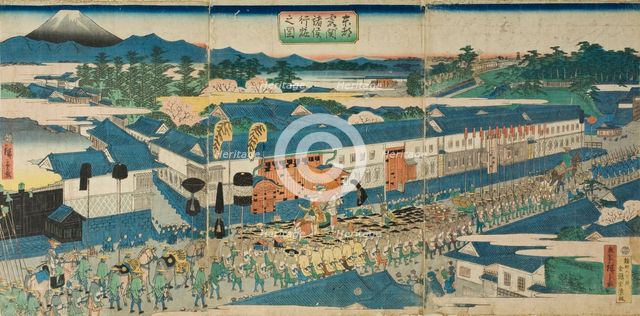 Daimyo Procession at Kasumigaseki in Edo, 1863. Creator: Utagawa Hiroshige II.