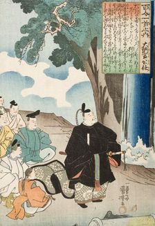 Dainagon Kinto beside a Waterfall, early 1840s. Creator: Utagawa Kuniyoshi