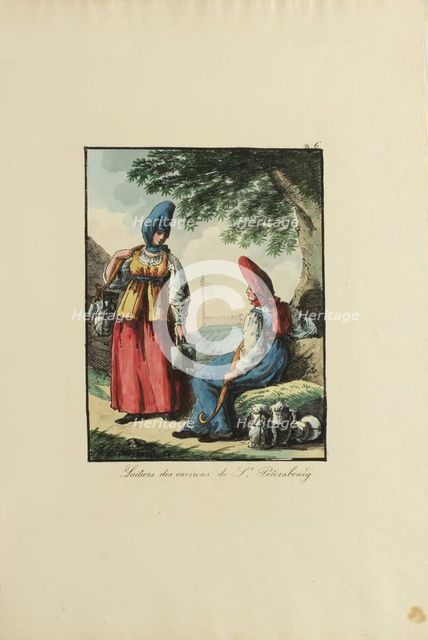 Dairywomen of Petersburg, 1817. Artist: Haubigant, Armand Gustave (1789-1862)