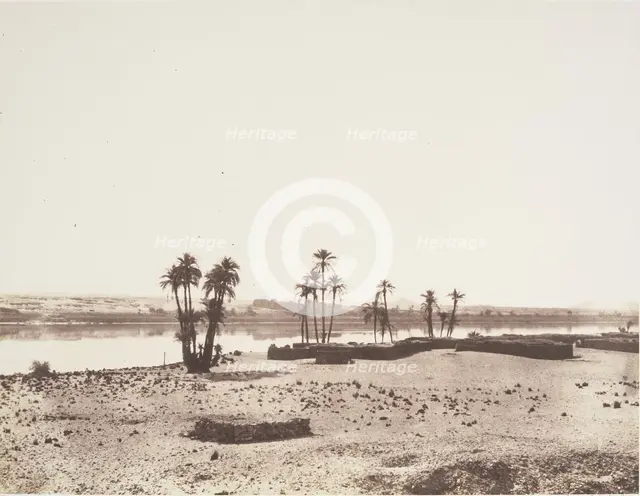 Dakkeh, Village et Rives du Nil, 1851-52. Creator: Félix Teynard.