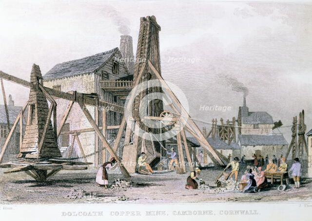 Dalcoath copper mine, Camborne, Cornwall, c1830. Artist: Unknown