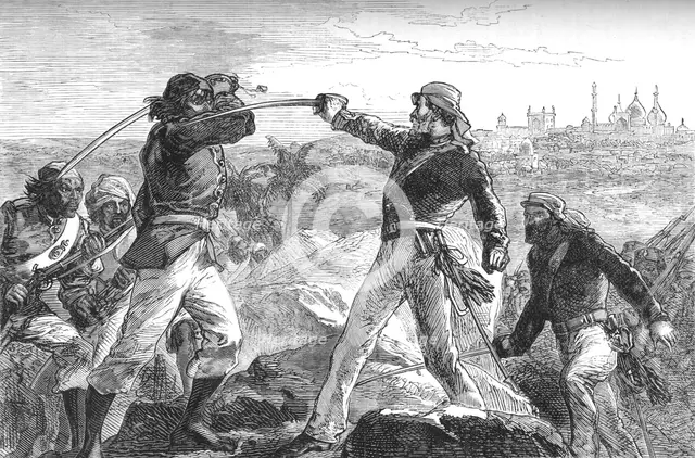 'Daly and I Drew Our Swords, and Rushed Up The Rocks', c1880. Artist: Unknown.