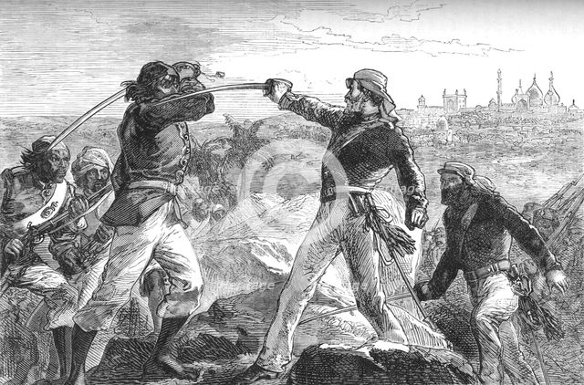 'Daly and I Drew Our Swords, and Rushed Up The Rocks', c1880. Artist: Unknown.