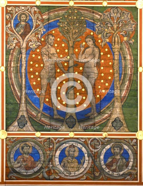 dam and Eve. Detail of the painted wooden ceiling of the St. Michael's Church, Hildesheim, ca 1230. Artist: Master of Lower Saxony (active ca. 1230)