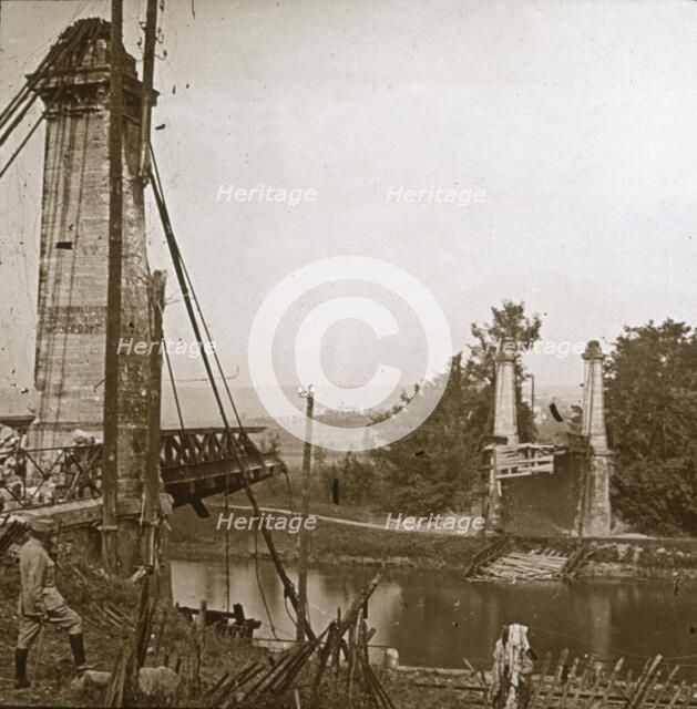 Damaged bridge, Dormans, northern France, c1914-c1918. Artist: Unknown.