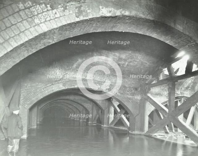 Damaged interior of the underground reservoir, Beckton Sewage Works, London, 1938. Artist: Unknown.
