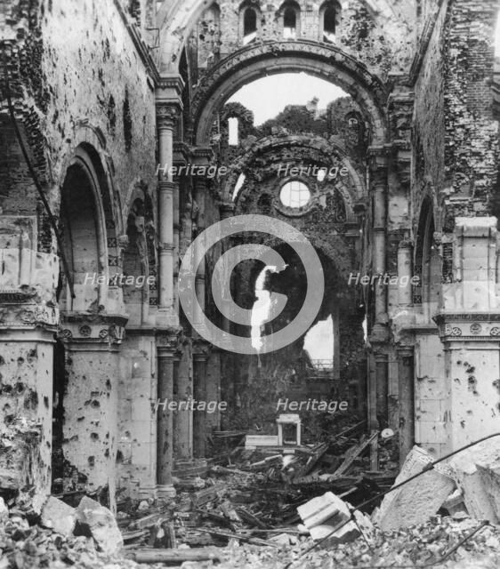 Damaged interior of Albert Cathedral, France, World War I, c1914-c1918. Artist: Nightingale & Co