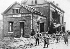 Damaged railway station at Roye, France, First World War, 1918, (c1920)