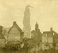 Damaged spire of Notre-Dame de Brebières, Albert, northern France, c1915-c1918