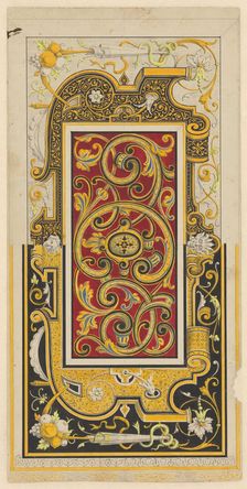 Damascinated and enamelled iron panel, c.1860-c.1880. Creator: Worshop of Plácido Zuloaga