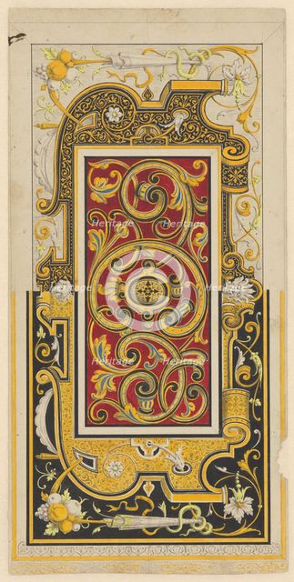 Damascinated and enamelled iron panel, c.1860-c.1880. Creator: Worshop of Plácido Zuloaga.