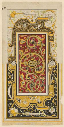 Damascinated and enamelled iron panel, c.1860-c.1880. Creator: Worshop of Plácido Zuloaga